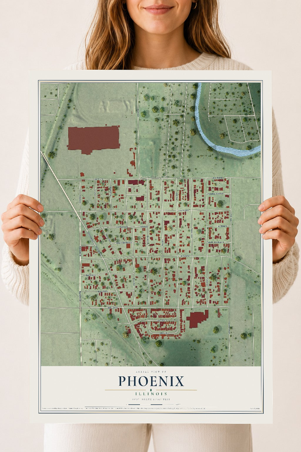 Map of Phoenix, Illinois, 18 x 24 inch unframed archival matte print