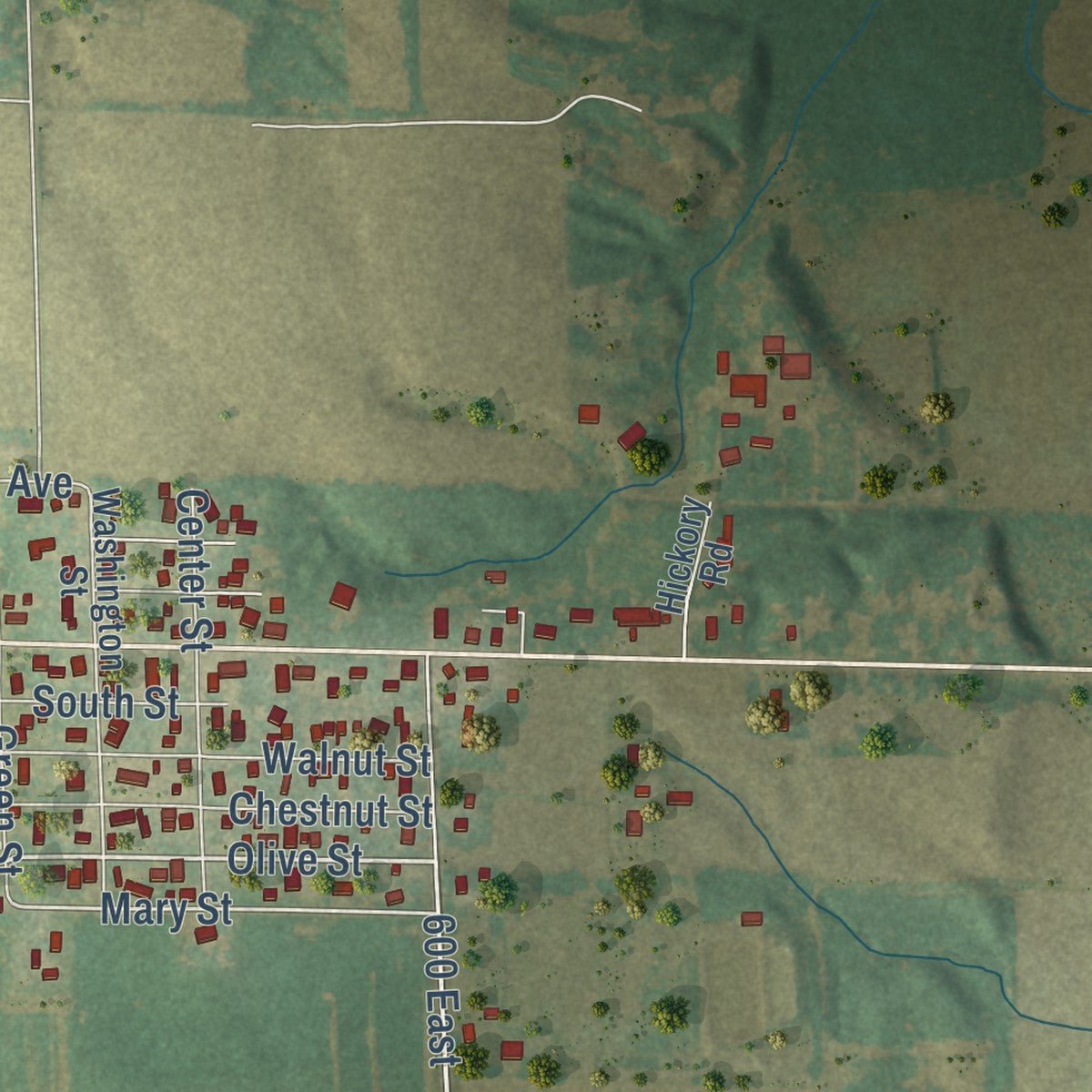 Second close-up of the map of Pierron, Illinois print showing more streets and buildings