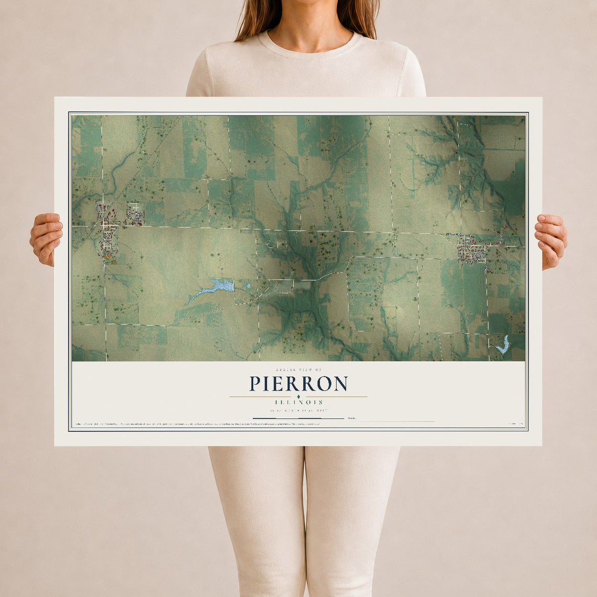 Map of Pierron, Illinois, 24 x 36 inch unframed archival matte print
