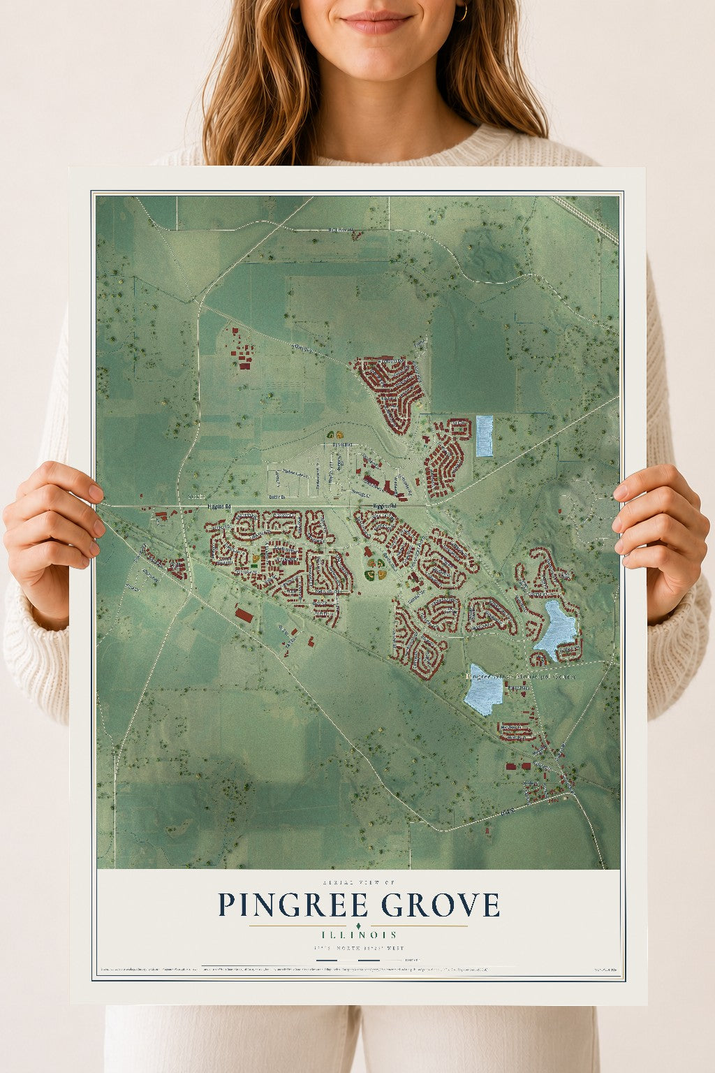 Map of Pingree Grove, Illinois, 18 x 24 inch unframed archival matte print