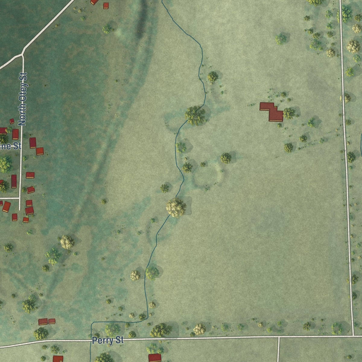 Second close-up of the map of Pittsburg, Illinois print showing more streets and buildings