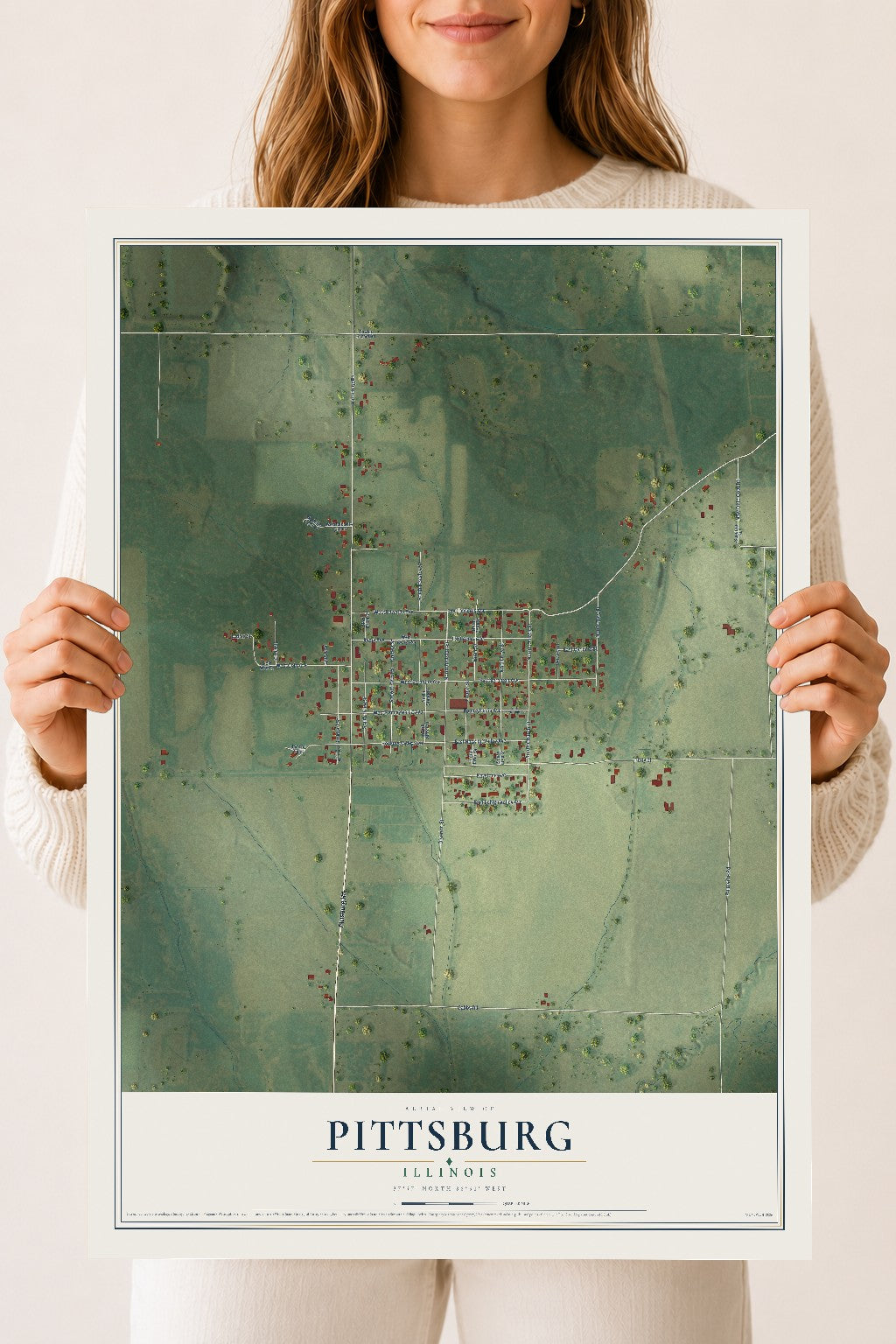 Map of Pittsburg, Illinois, 18 x 24 inch unframed archival matte print