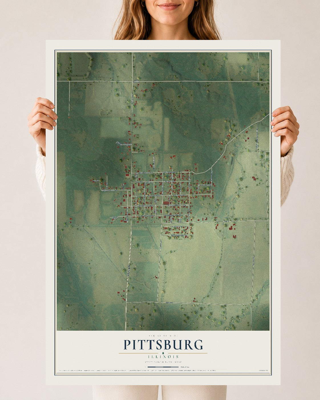 Map of Pittsburg, Illinois, 24 x 36 inch unframed archival matte print