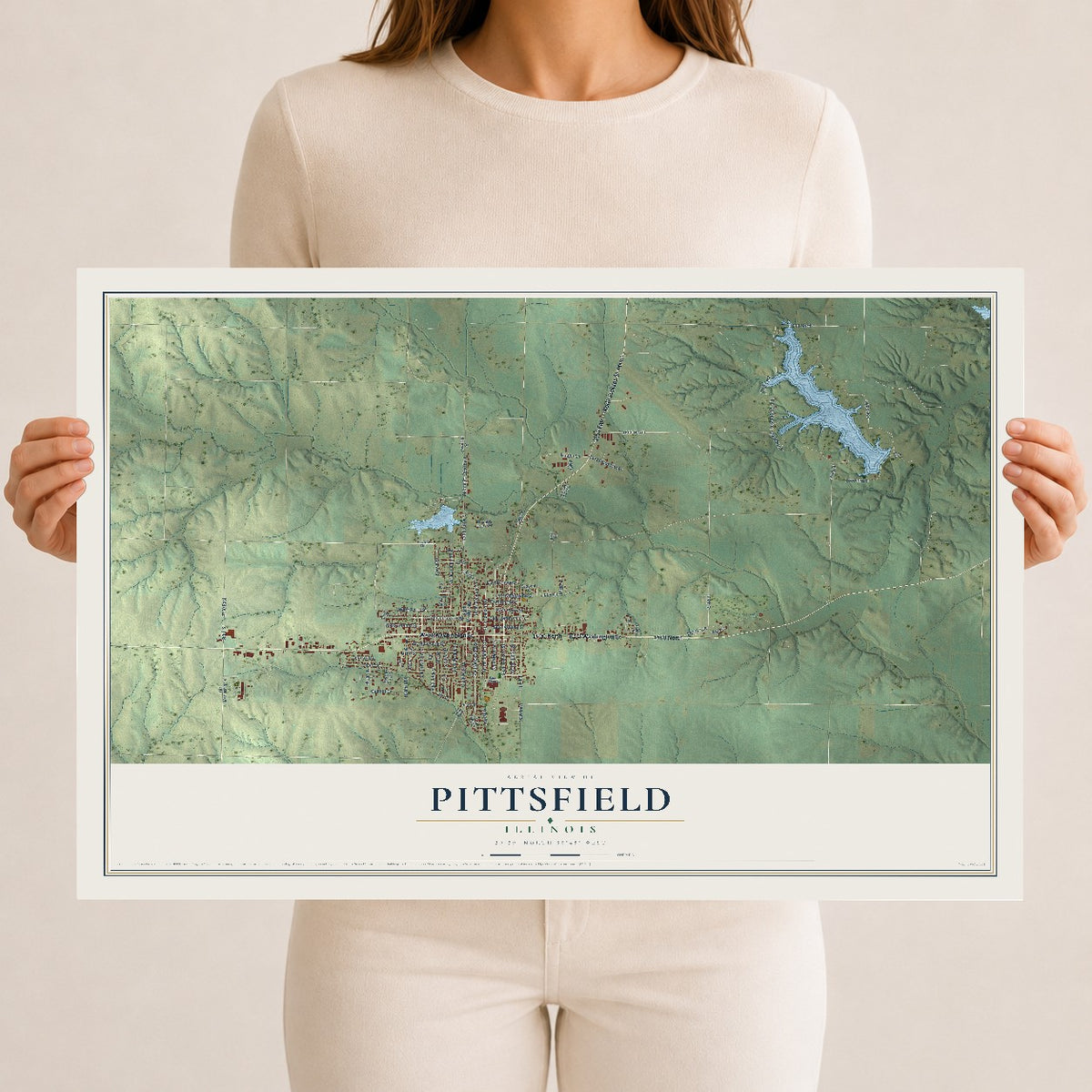 Map of Pittsfield, Illinois, 12 x 18 inch unframed archival matte print