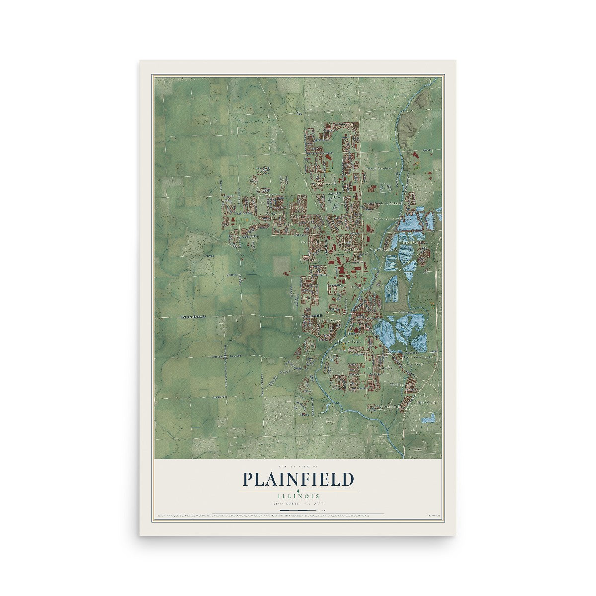 Map of Plainfield, Illinois, 12 x 18 inch unframed archival matte print