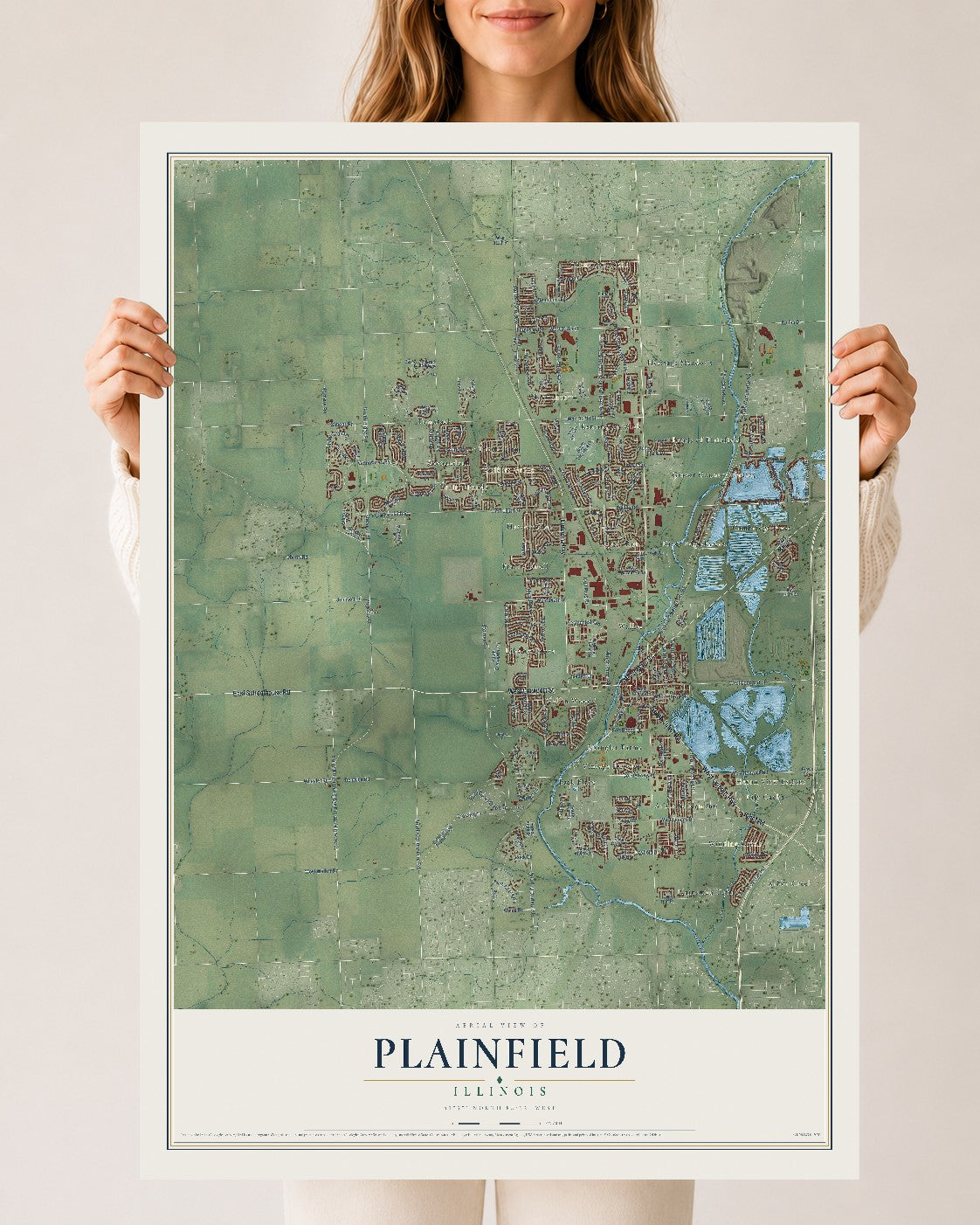 Map of Plainfield, Illinois, 24 x 36 inch unframed archival matte print