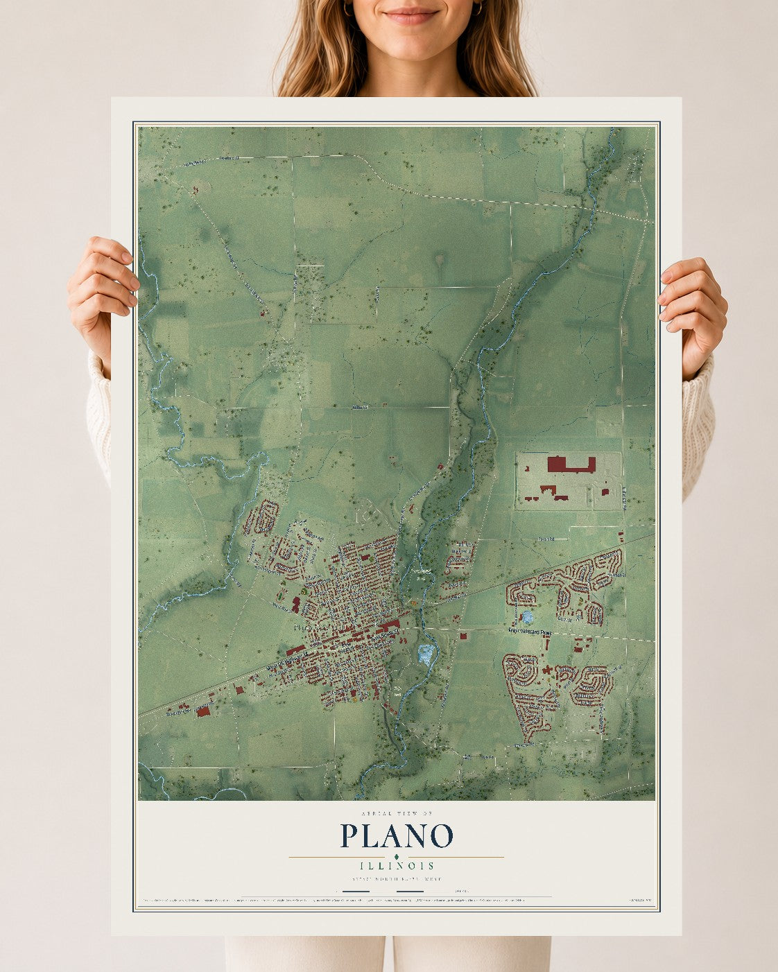 Map of Plano, Illinois, 24 x 36 inch unframed archival matte print