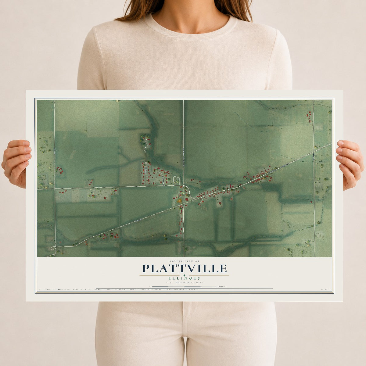 Map of Plattville, Illinois, 12 x 18 inch unframed archival matte print