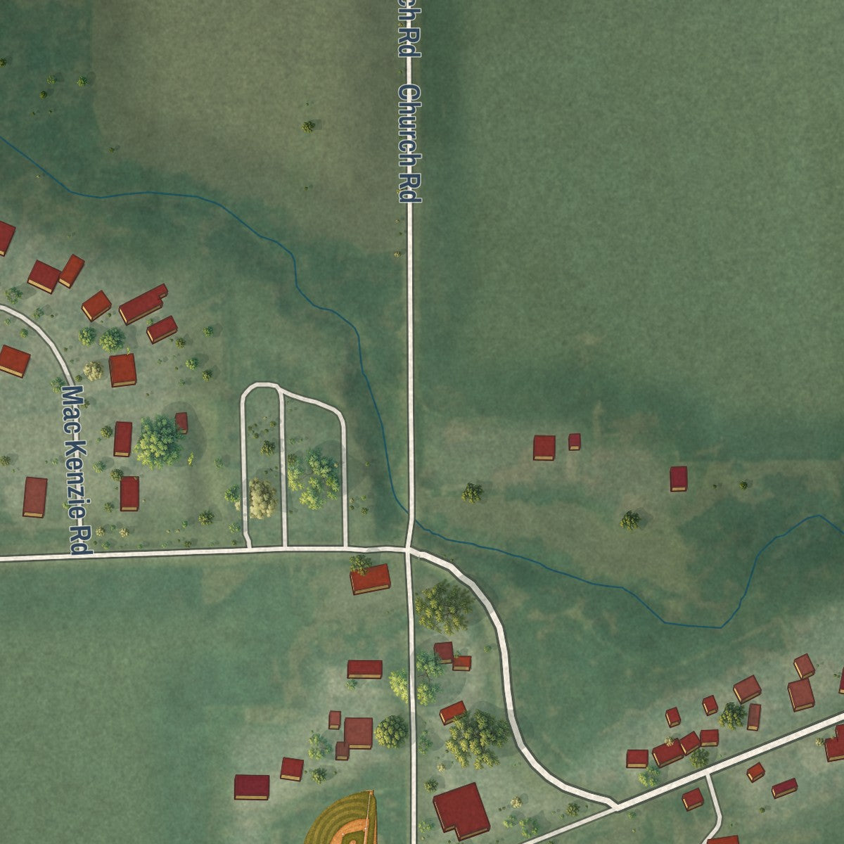 Close-up of the map of Plattville, Illinois print showing street and building detail
