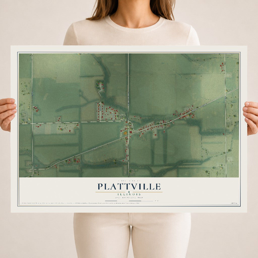 Map of Plattville, Illinois, 18 x 24 inch unframed archival matte print