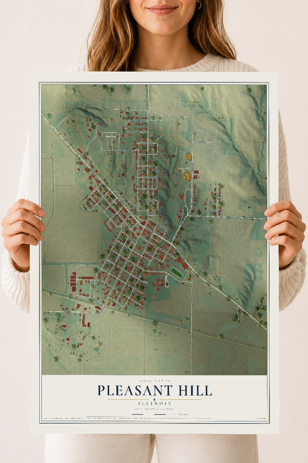 Map of Pleasant Hill, Illinois, 18 x 24 inch unframed archival matte print