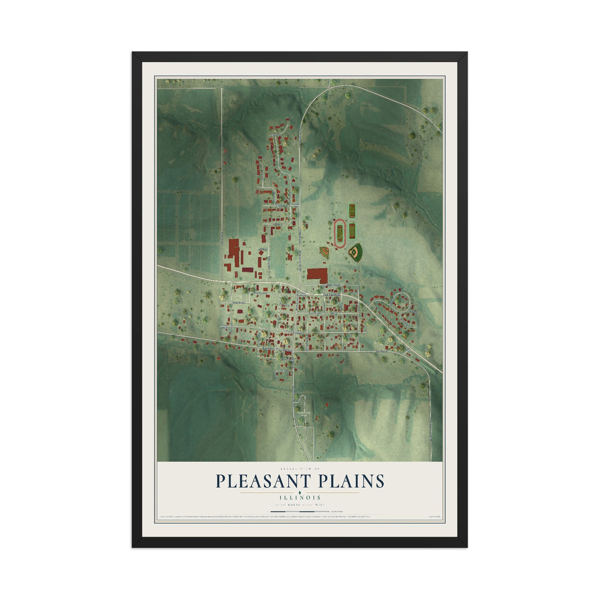 Map of Pleasant Plains, Illinois, 12 x 18 inch print in a black wood frame
