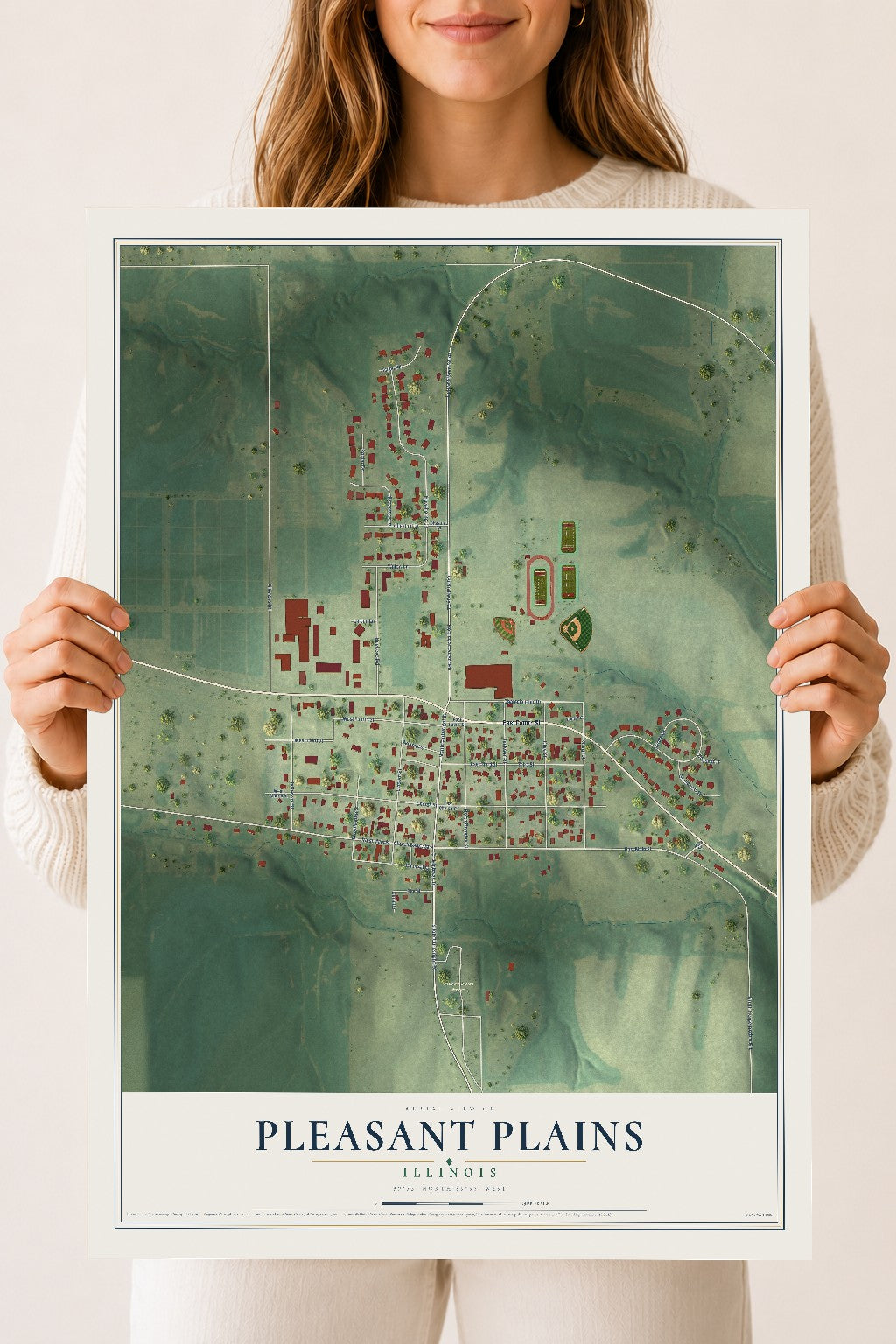 Map of Pleasant Plains, Illinois, 18 x 24 inch unframed archival matte print