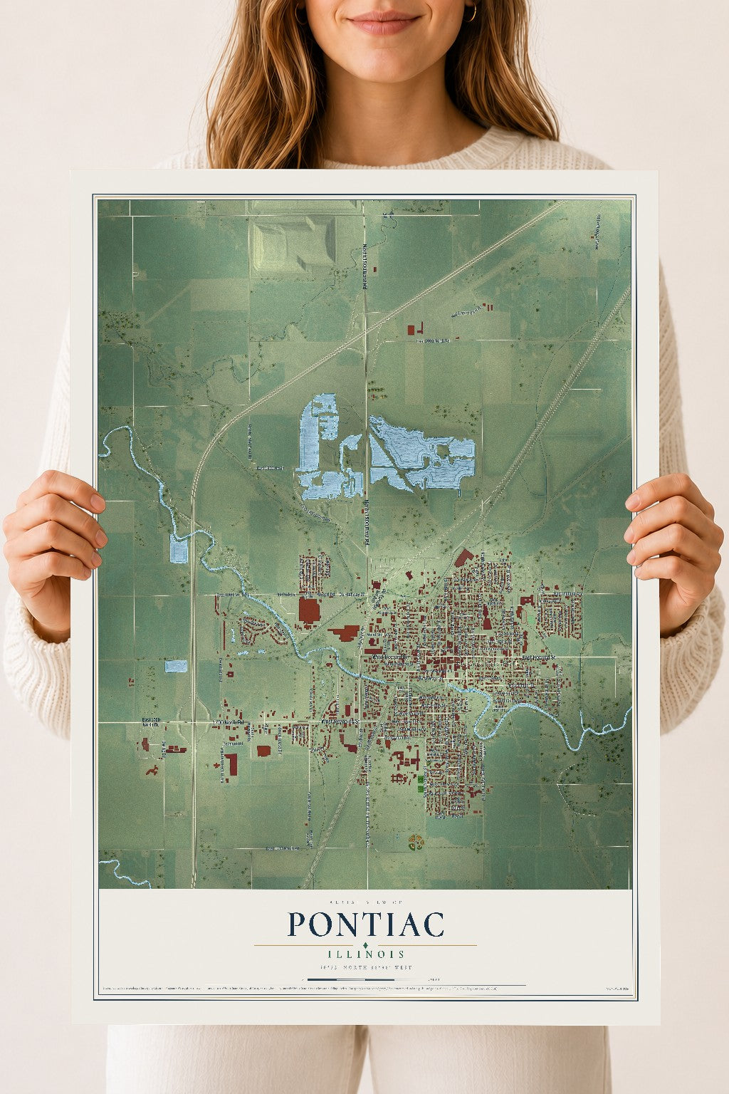 Map of Pontiac, Illinois, 18 x 24 inch unframed archival matte print