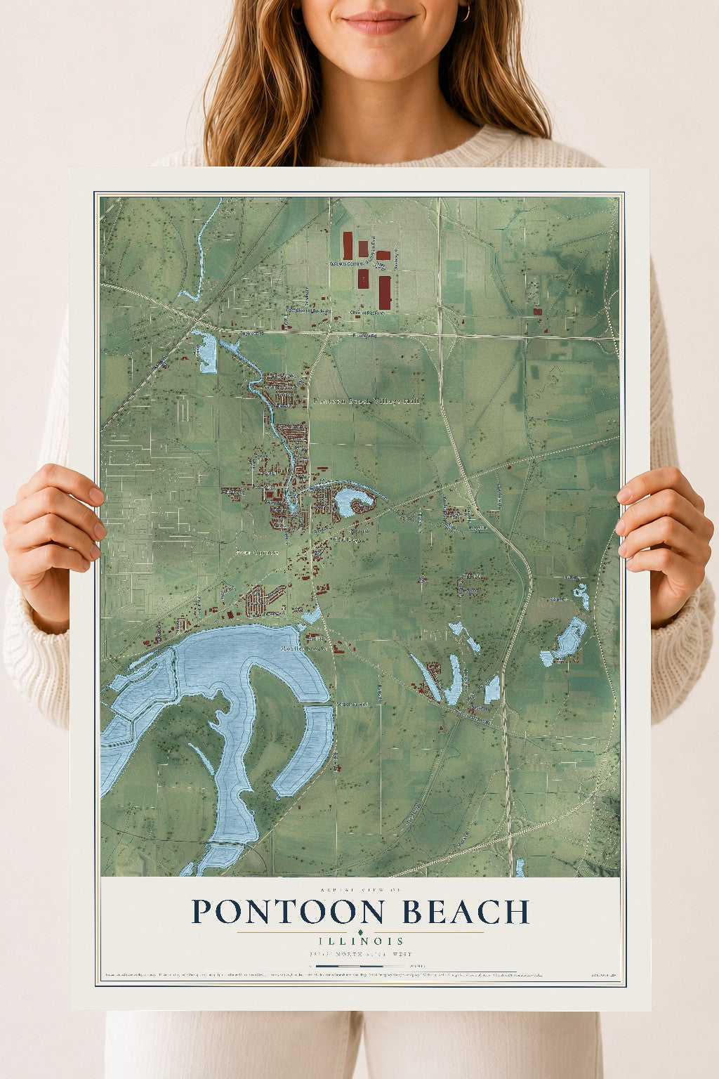 Map of Pontoon Beach, Illinois, 18 x 24 inch unframed archival matte print
