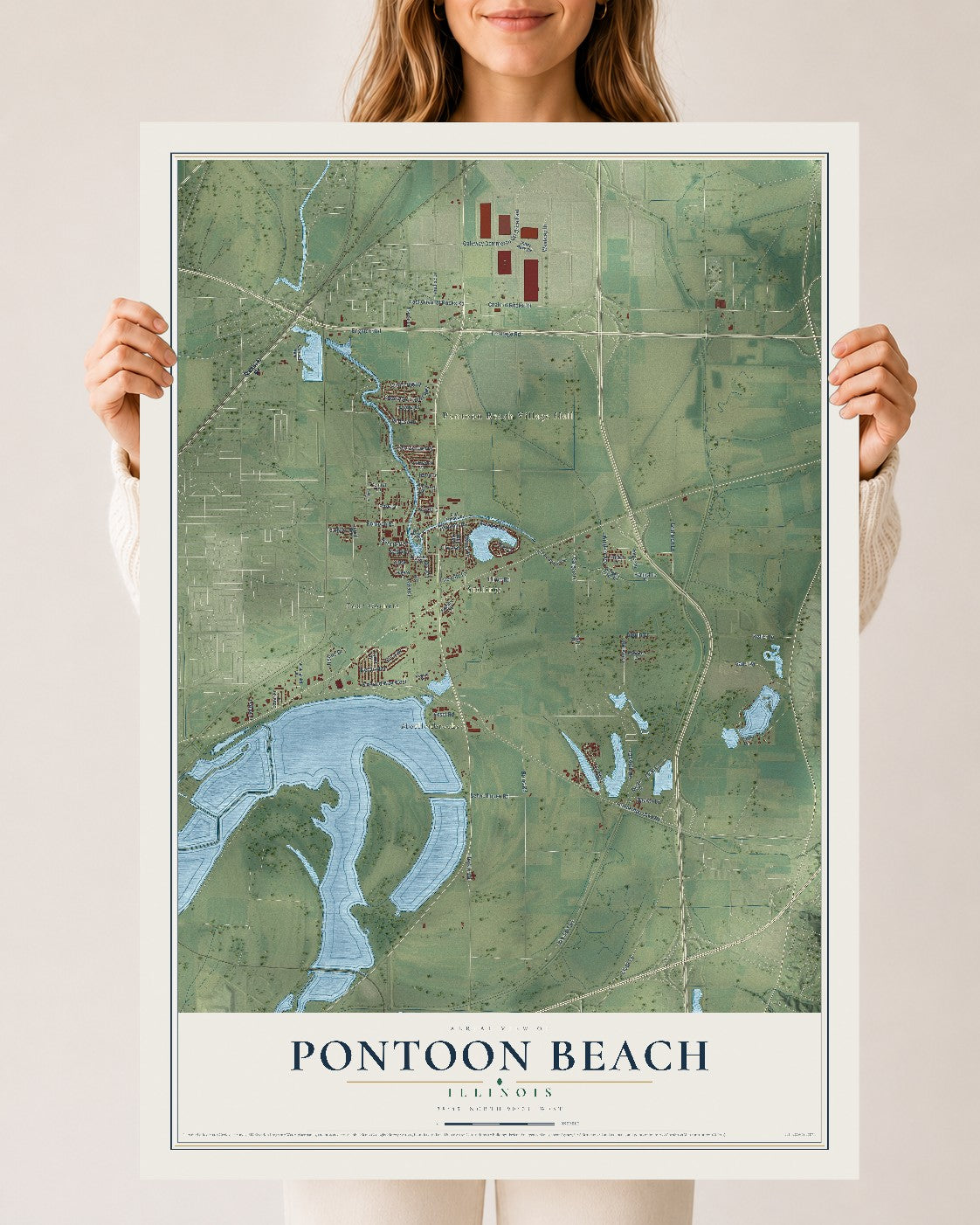 Map of Pontoon Beach, Illinois, 24 x 36 inch unframed archival matte print