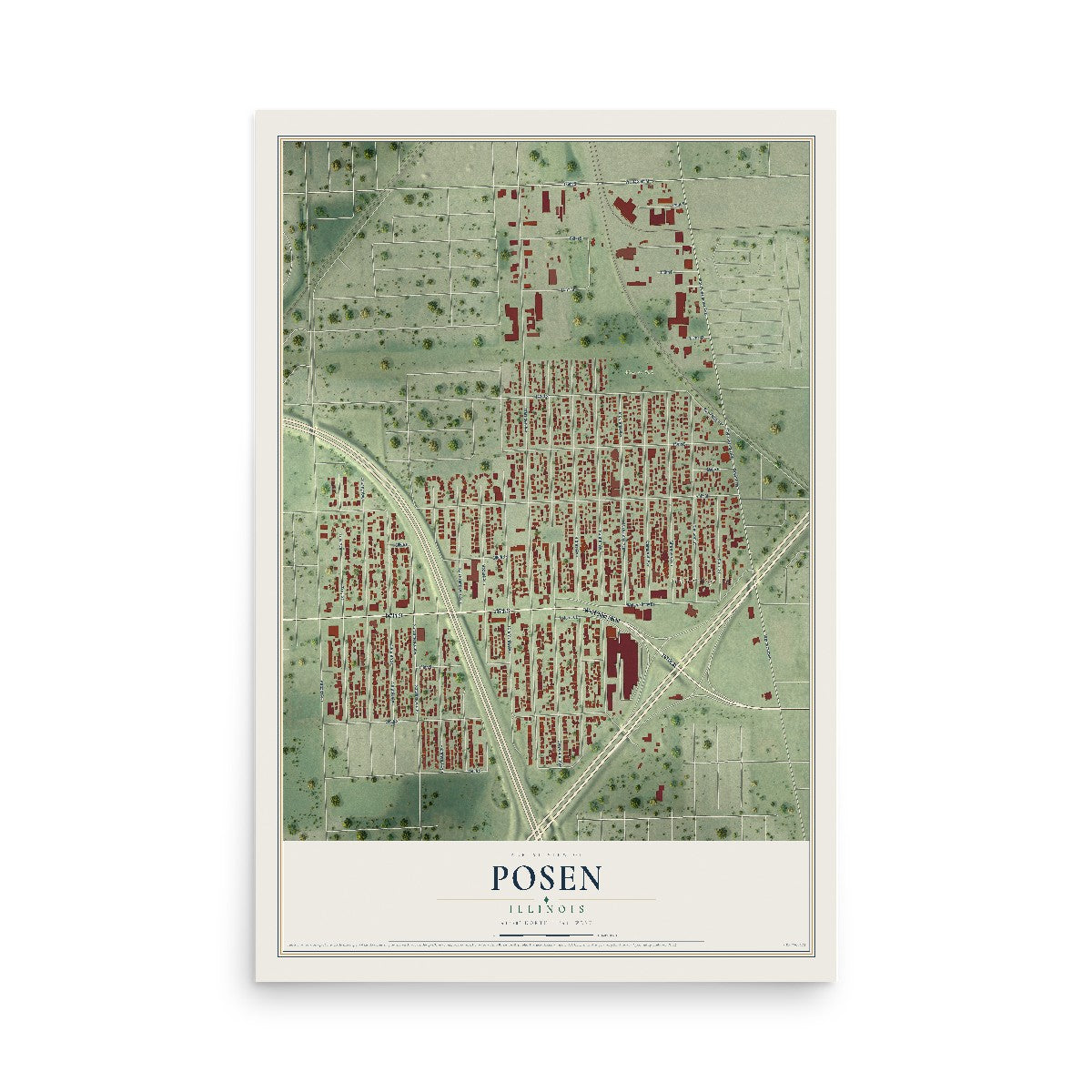 Map of Posen, Illinois, 12 x 18 inch unframed archival matte print