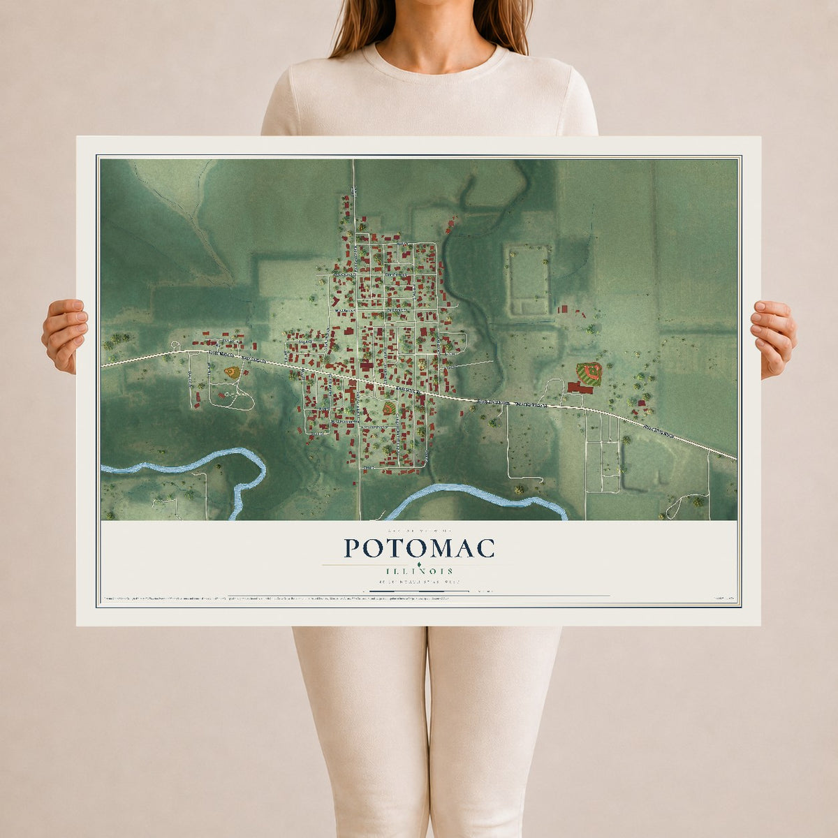 Map of Potomac, Illinois, 24 x 36 inch unframed archival matte print