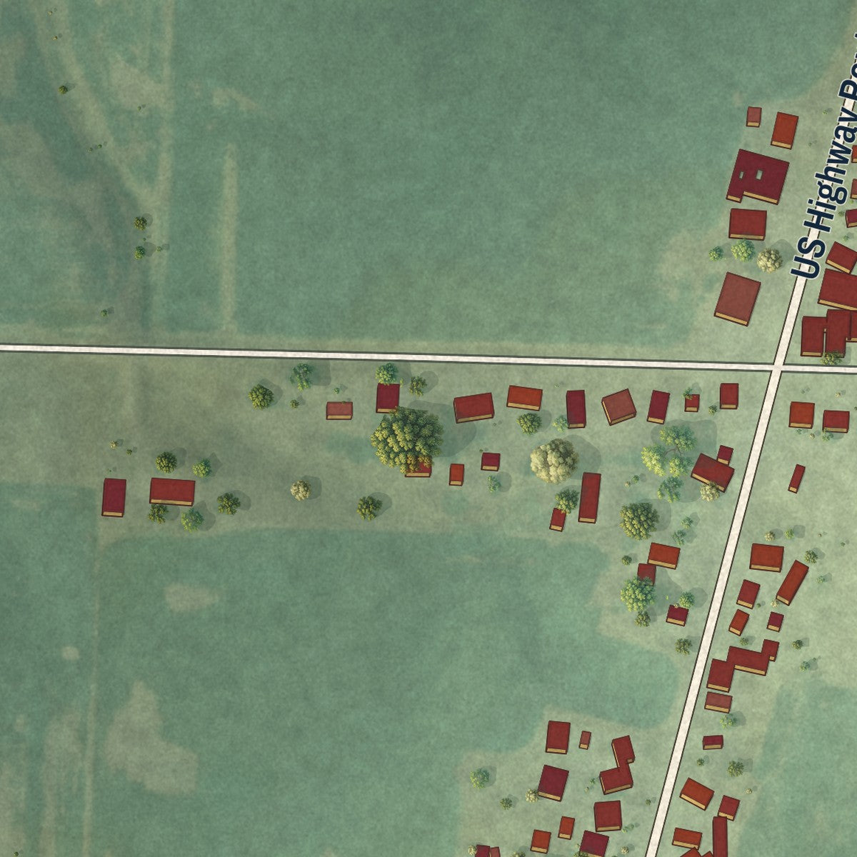 Close-up of the map of Preemption, Illinois print showing street and building detail