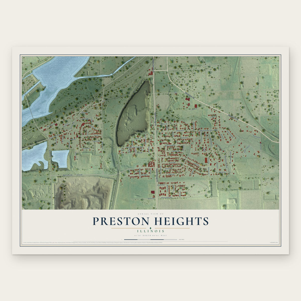 Preston Heights, Illinois map print, the full design