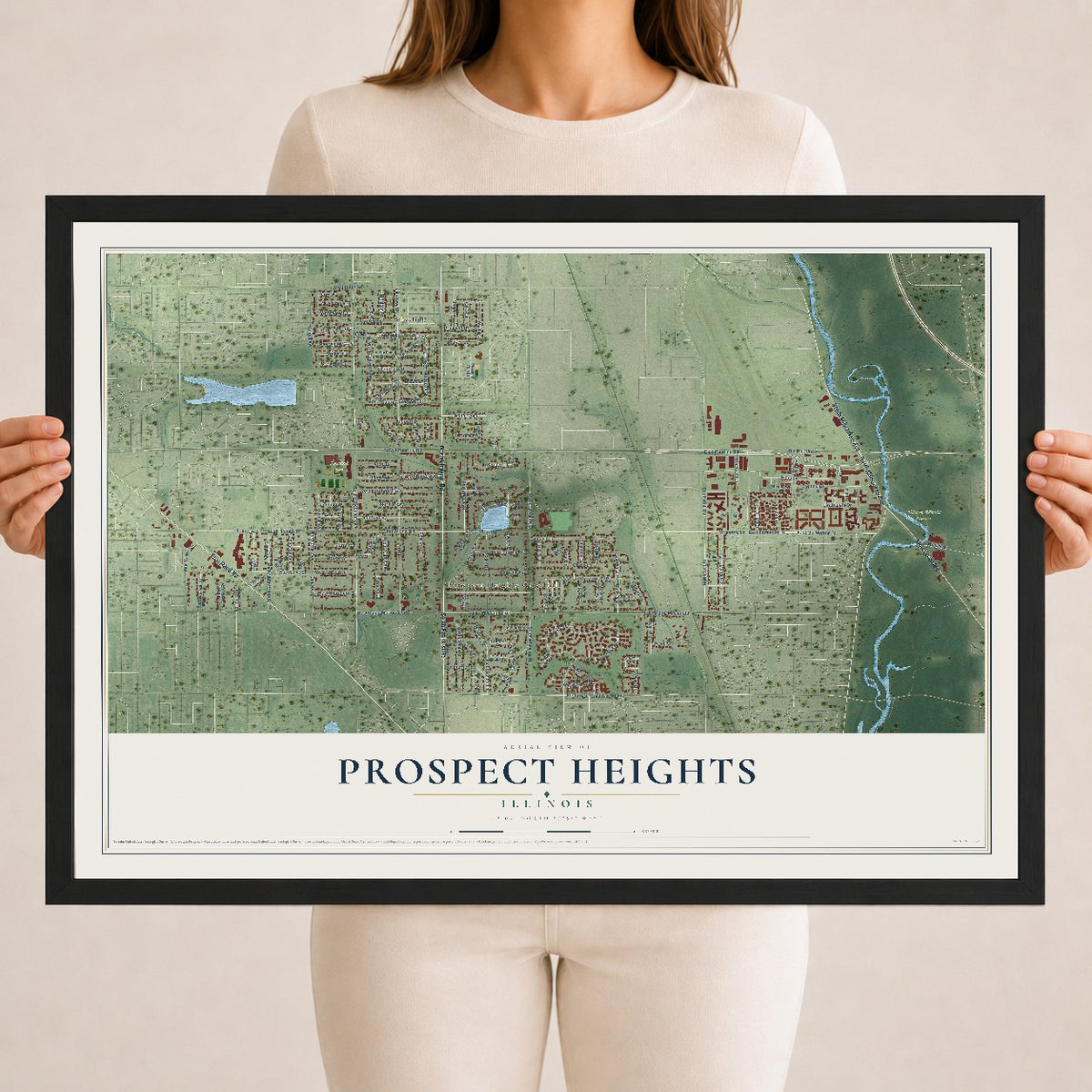 Map of Prospect Heights, Illinois, 18 x 24 inch print in a black wood frame