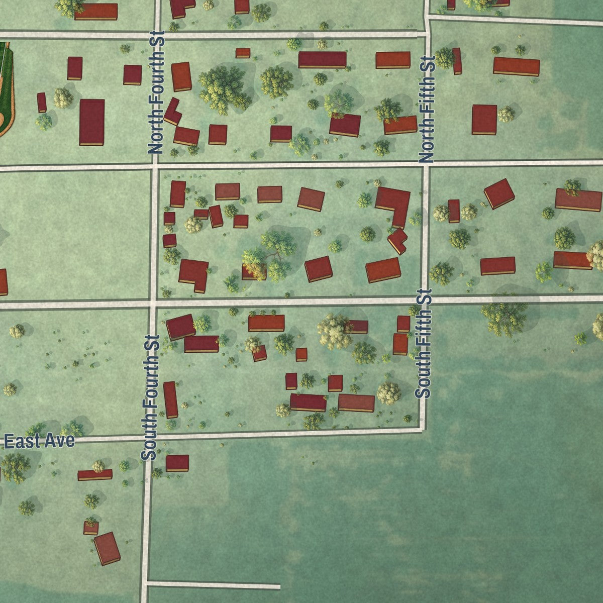 Close-up of the map of Radom, Illinois print showing street and building detail