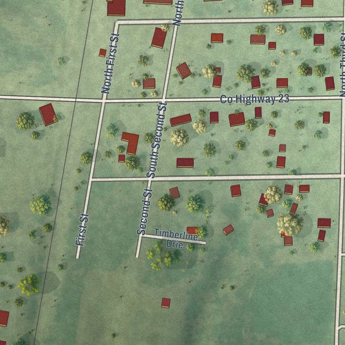 Second close-up of the map of Radom, Illinois print showing more streets and buildings