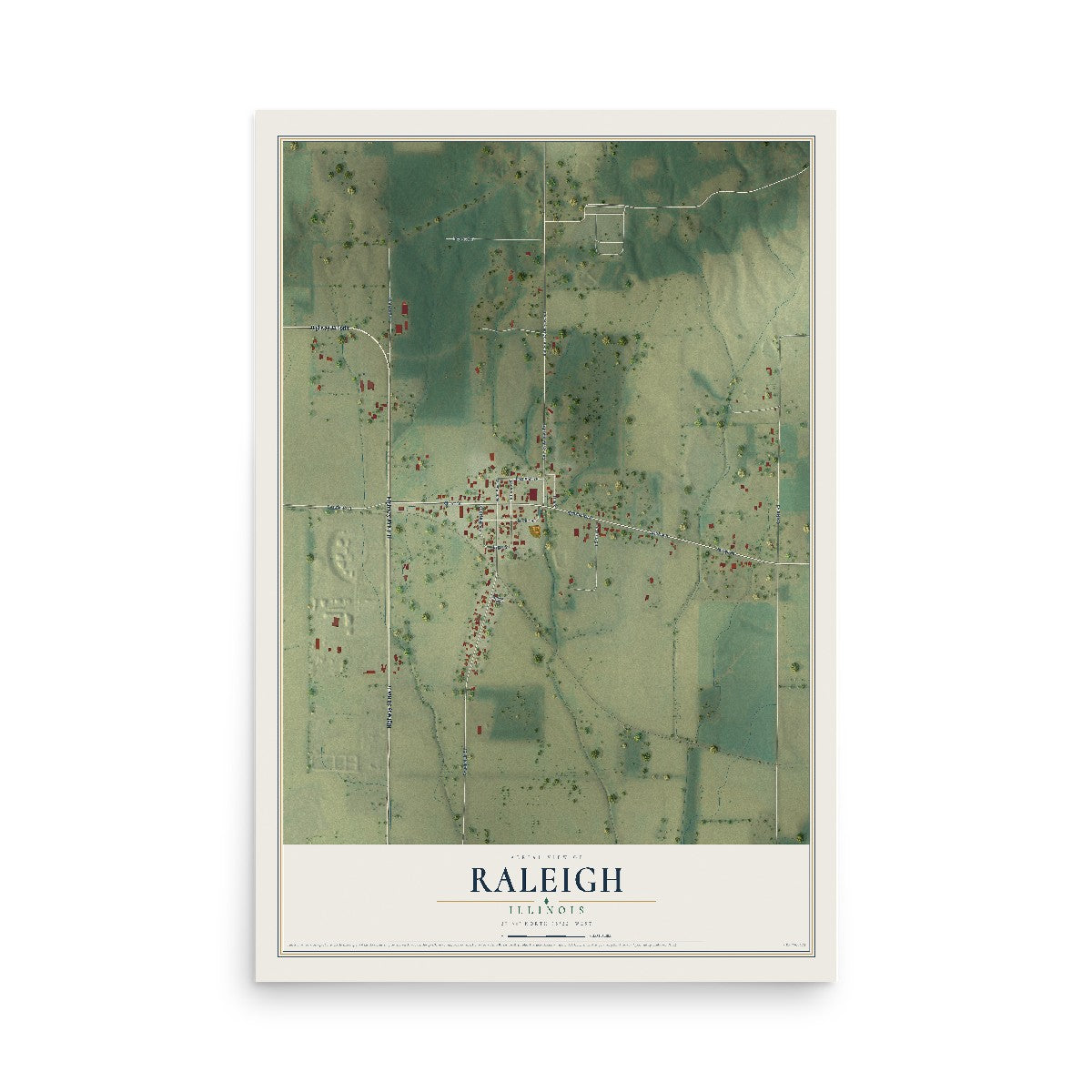 Map of Raleigh, Illinois, 12 x 18 inch unframed archival matte print