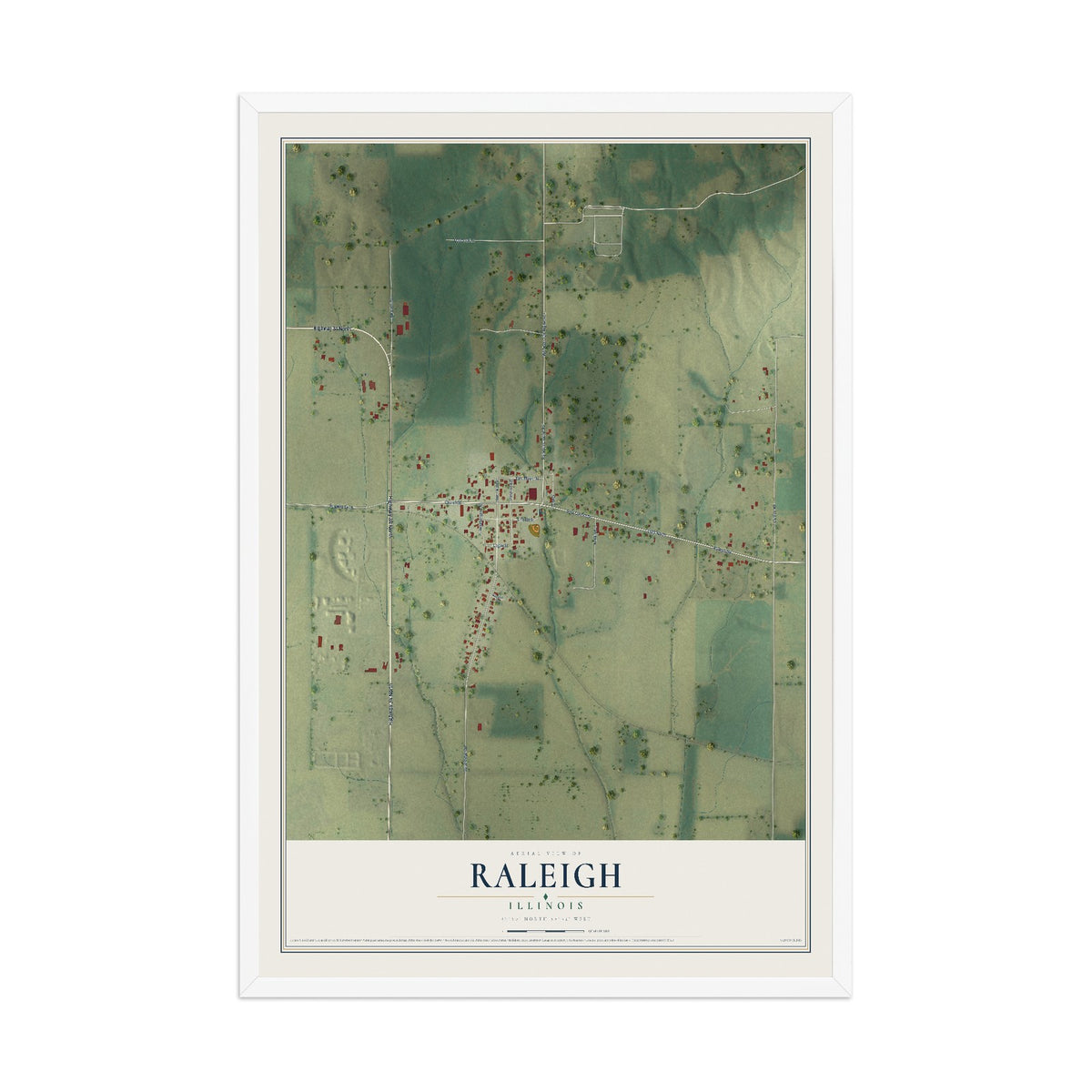 Map of Raleigh, Illinois, 12 x 18 inch print in a white wood frame