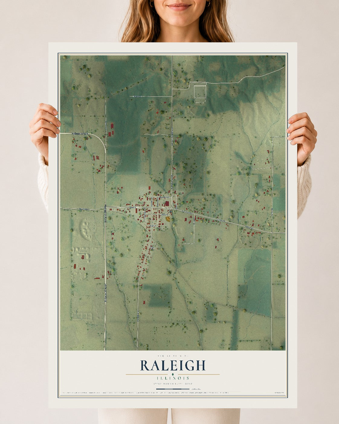 Map of Raleigh, Illinois, 24 x 36 inch unframed archival matte print