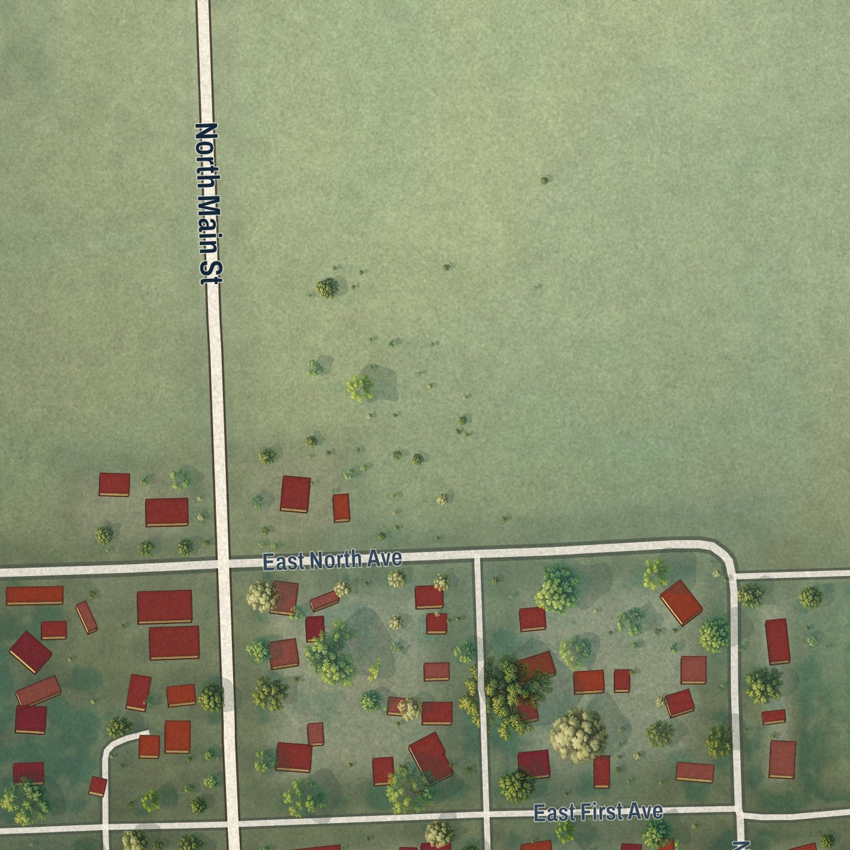 Second close-up of the map of Rankin, Illinois print showing more streets and buildings