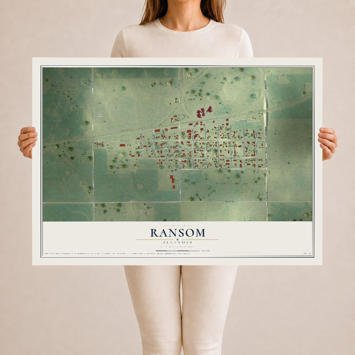 Map of Ransom, Illinois, 24 x 36 inch unframed archival matte print
