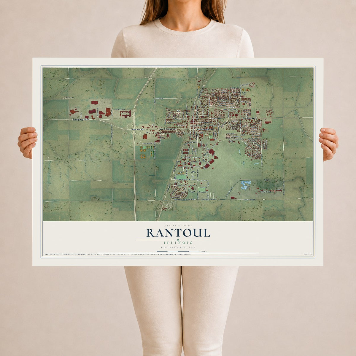 Map of Rantoul, Illinois, 24 x 36 inch unframed archival matte print