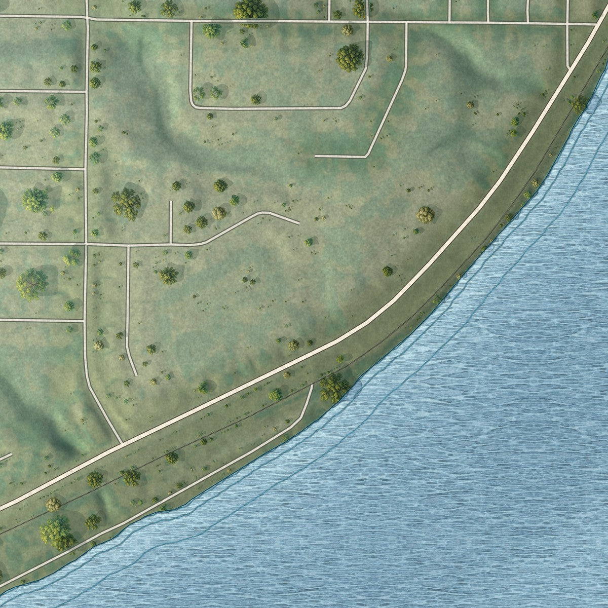 Second close-up of the map of Rapids City, Illinois print showing more streets and buildings