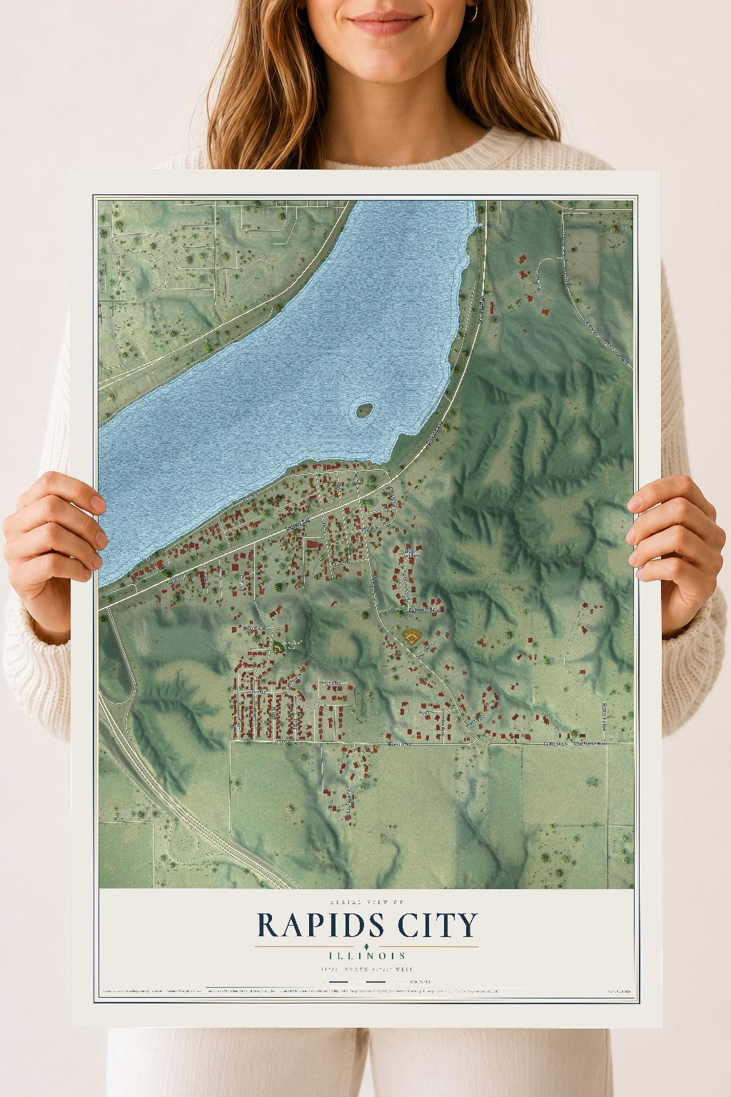 Map of Rapids City, Illinois, 18 x 24 inch unframed archival matte print