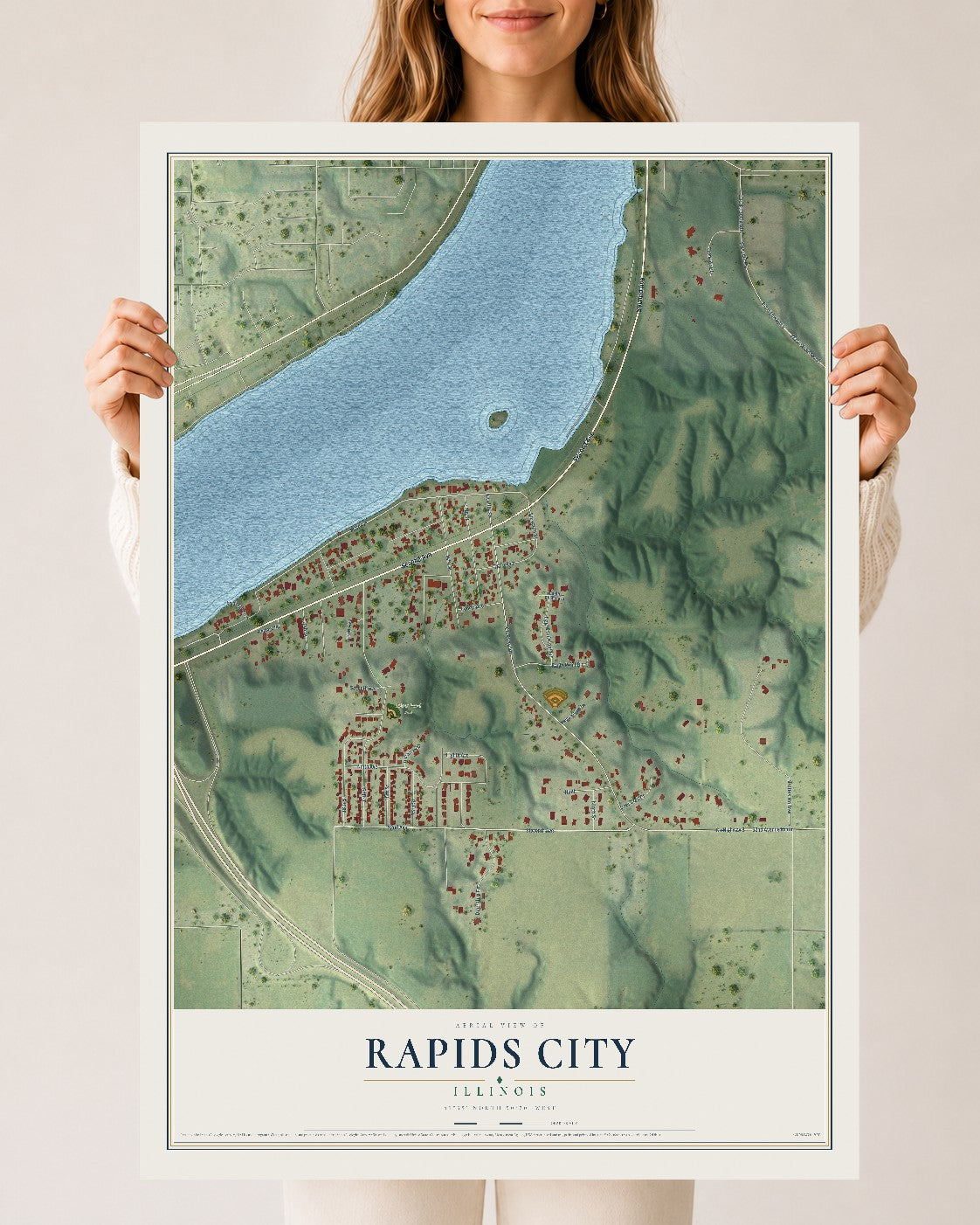 Map of Rapids City, Illinois, 24 x 36 inch unframed archival matte print