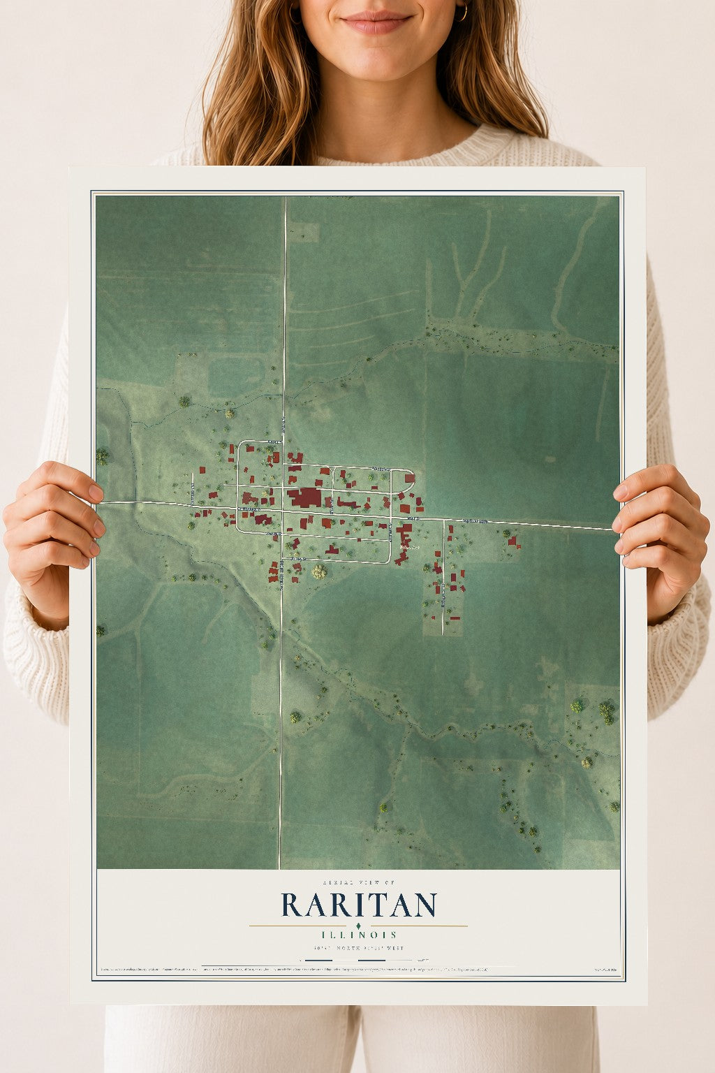Map of Raritan, Illinois, 18 x 24 inch unframed archival matte print