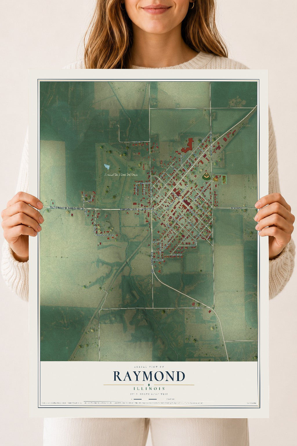 Map of Raymond, Illinois, 18 x 24 inch unframed archival matte print