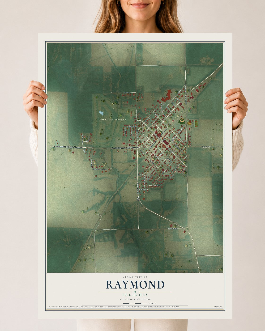 Map of Raymond, Illinois, 24 x 36 inch unframed archival matte print