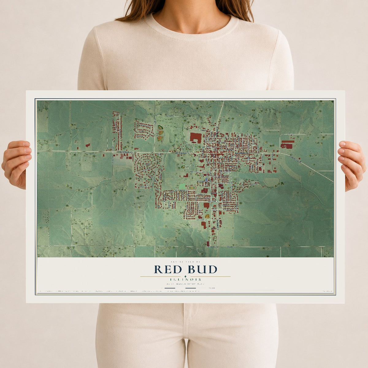 Map of Red Bud, Illinois, 12 x 18 inch unframed archival matte print