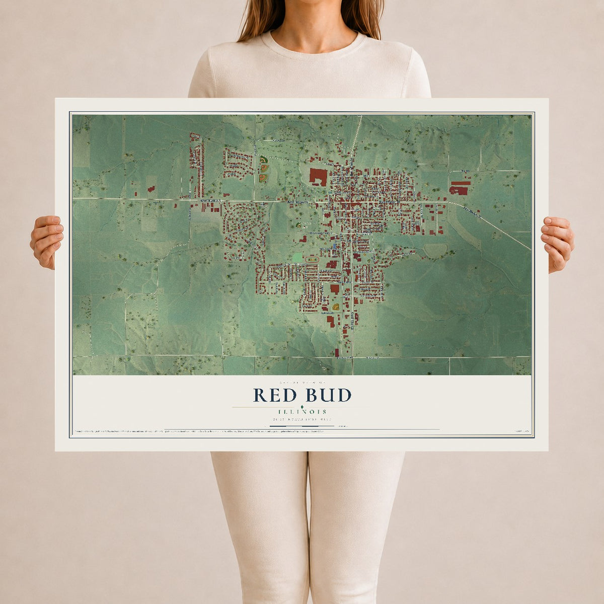 Map of Red Bud, Illinois, 24 x 36 inch unframed archival matte print
