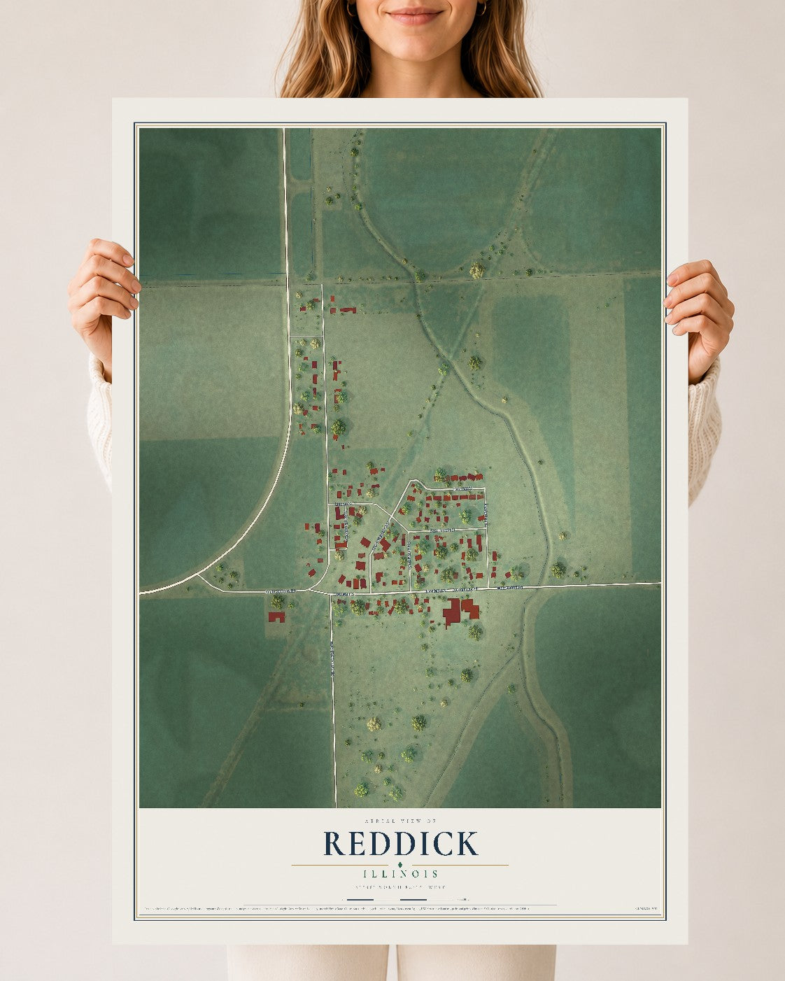 Map of Reddick, Illinois, 24 x 36 inch unframed archival matte print