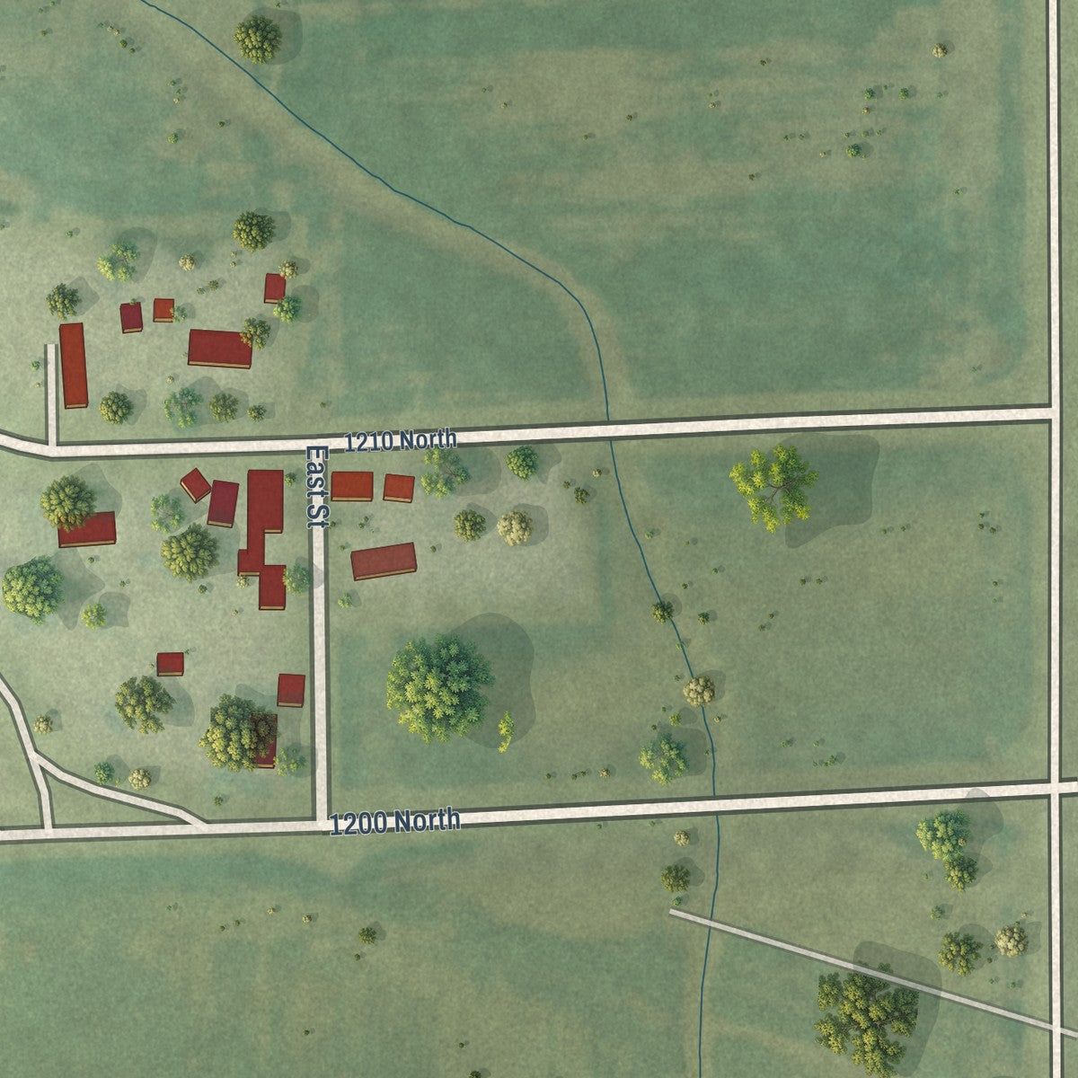Second close-up of the map of Redmon, Illinois print showing more streets and buildings