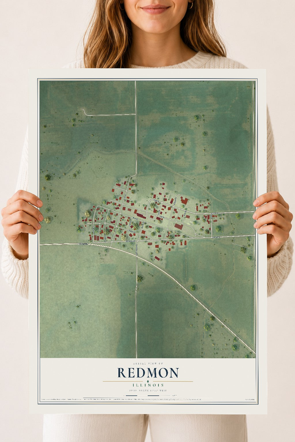 Map of Redmon, Illinois, 18 x 24 inch unframed archival matte print