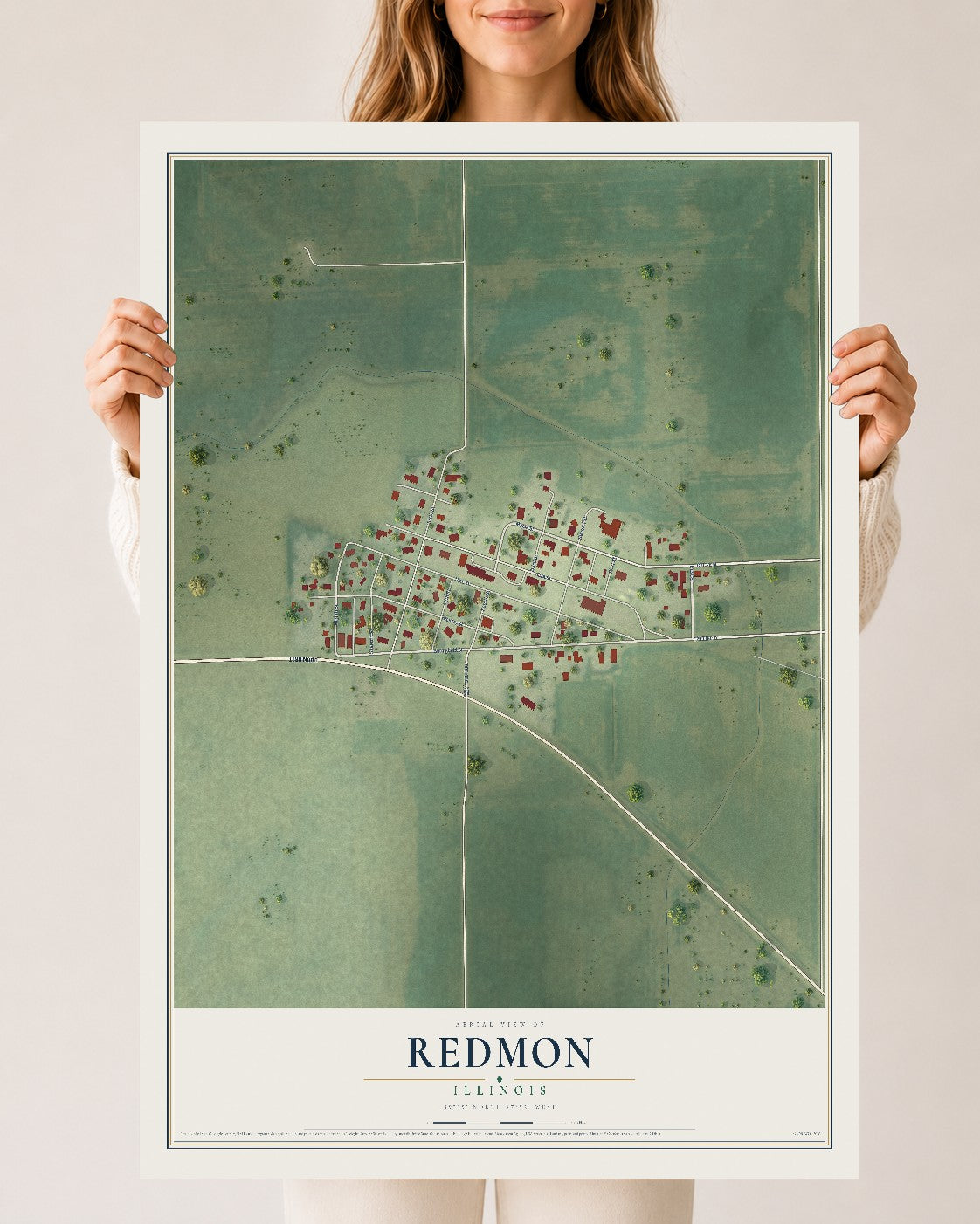Map of Redmon, Illinois, 24 x 36 inch unframed archival matte print