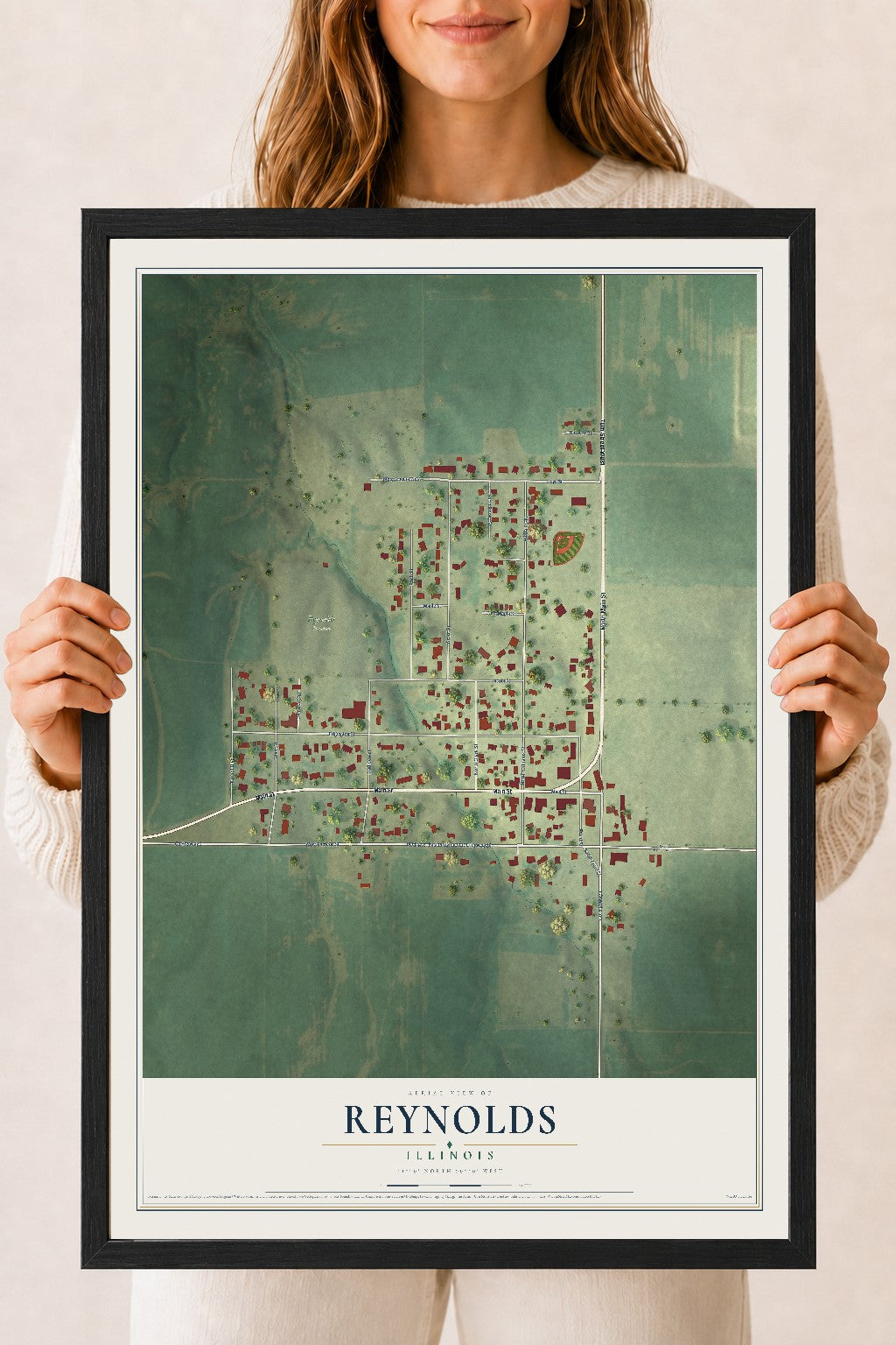 Map of Reynolds, Illinois, 18 x 24 inch print in a black wood frame
