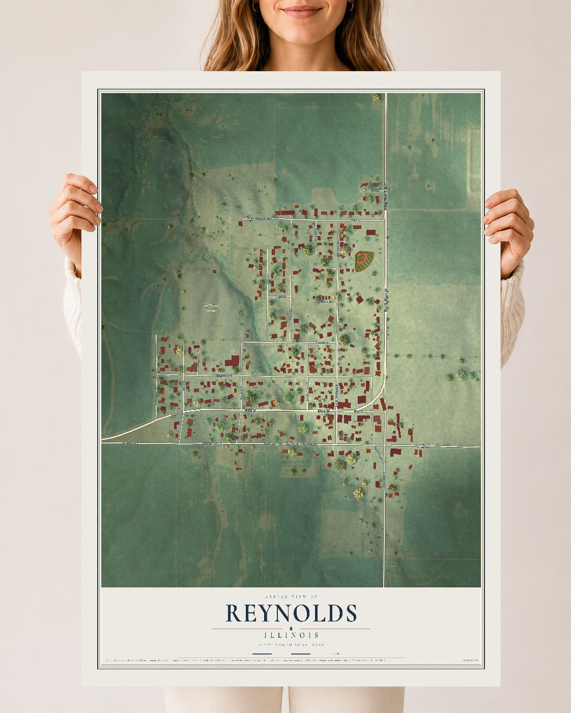Map of Reynolds, Illinois, 24 x 36 inch unframed archival matte print