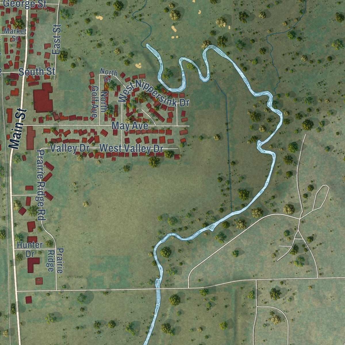 Second close-up of the map of Richmond, Illinois print showing more streets and buildings