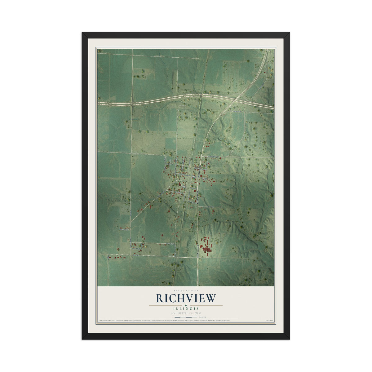 Map of Richview, Illinois, 12 x 18 inch print in a black wood frame