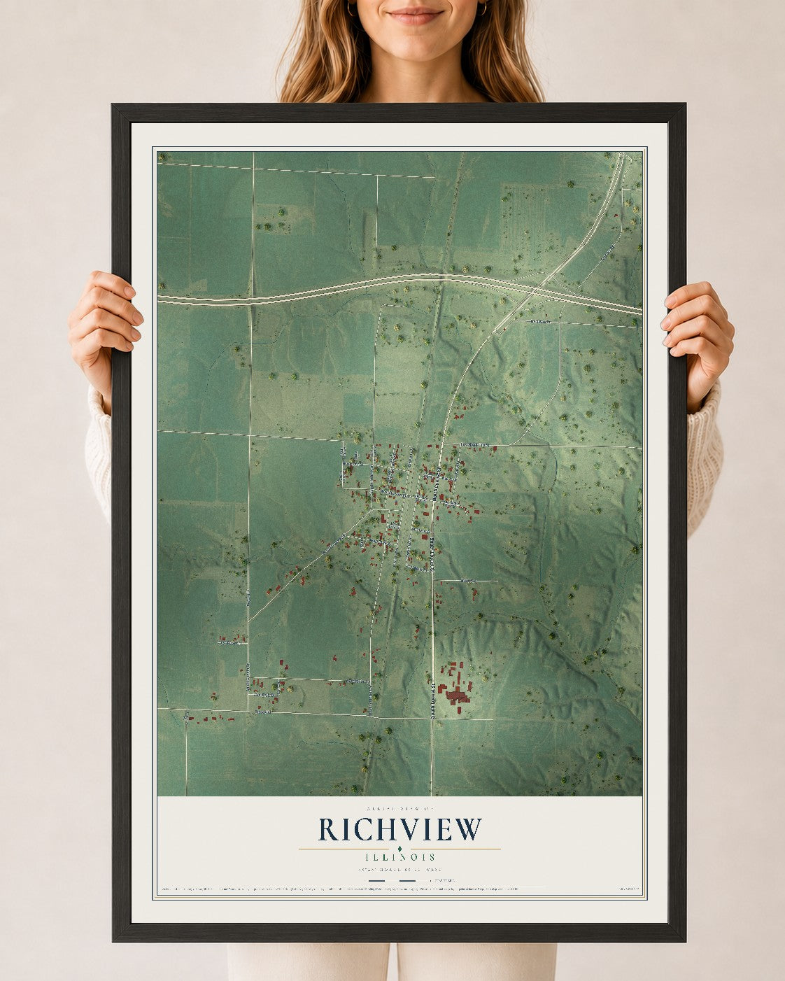 Map of Richview, Illinois, 24 x 36 inch print in a black wood frame